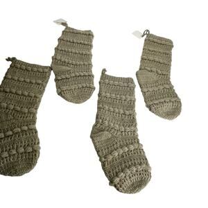 Handmade Crochet Knit Christmas Stockings Gray Boho Cottagecore Set of 4 New
